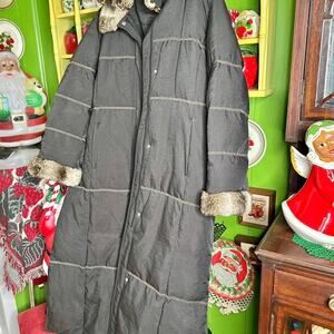 Vintage y2k charcoal gray black puffer parka trench coat jacket ombré fuzzy